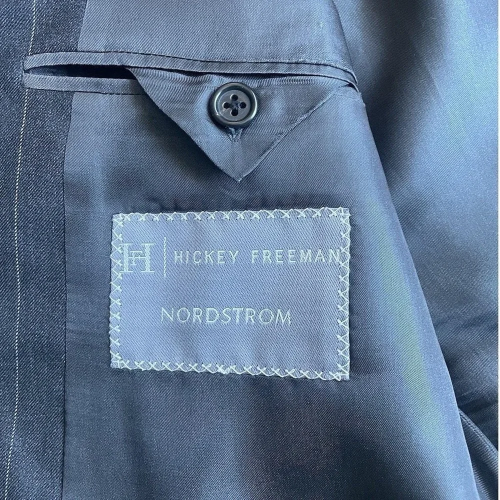 Vtg Hickey Freeman Loro Piana Wool Pinstripe Suit 42L‎ Charcoal Gray Made in USA